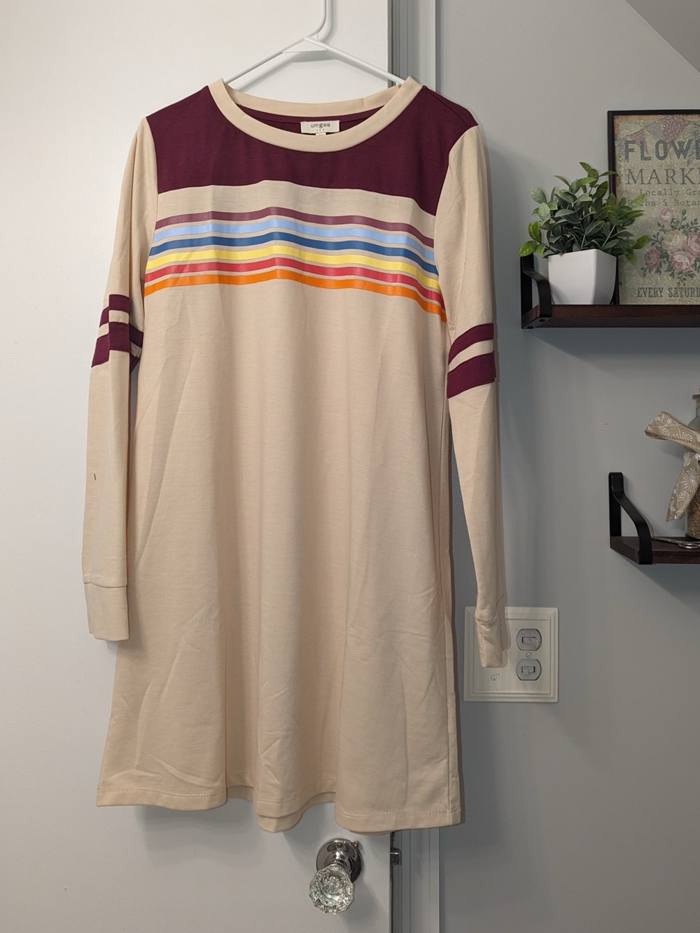 Umgee Colorblock Rainbow Stripe Shirt Dress